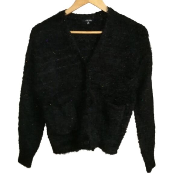 𝅺JOE'S Winter Black V Neck Fuzzy Cropped Warm Cardigan Size Medium NWT - Picture 1 of 15